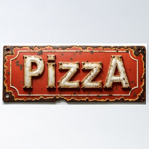 Item preview, Vintage Metal Pizza Sign with Distressed Red and White Design designed and sold by Creative88Art.