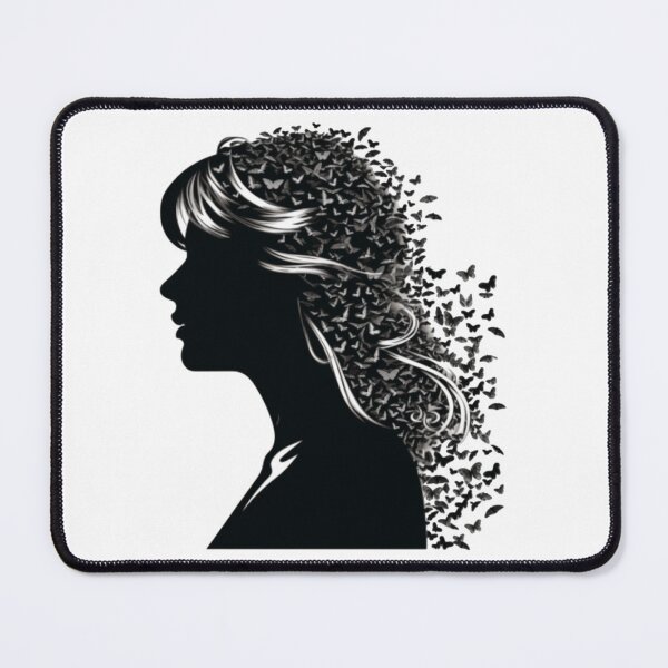 Aperçu de l'œuvre Silhouette d'une femme aux cheveux de papillon créée et vendue par StrictlyStellar.