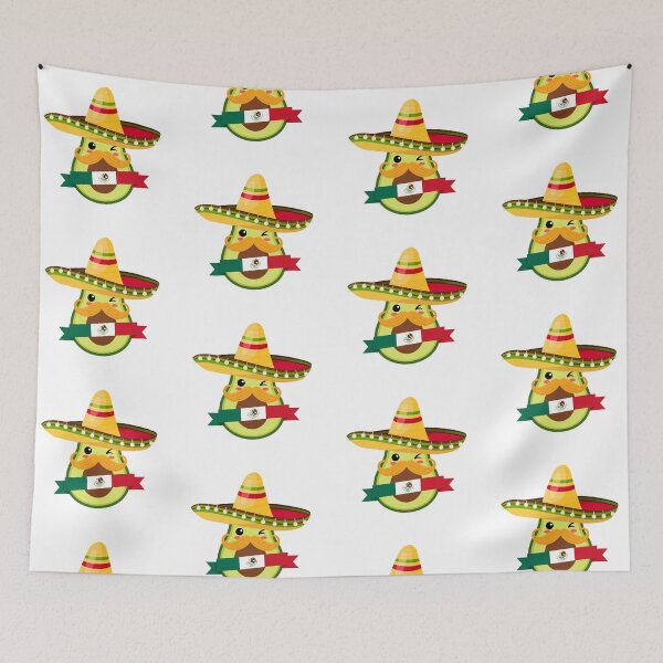 Item preview, kawaii avocado with mexican hat a flag and mustache designed and sold by ZerpaGiovanna.
