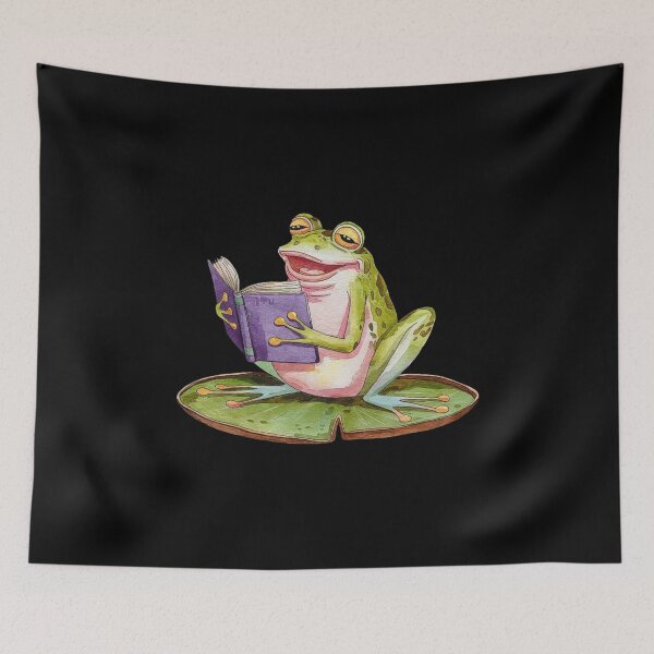 Item preview, Funny Frog Reading a Book on a Lily Pad - Whimsical Animal Illustration designed and sold by love3617.