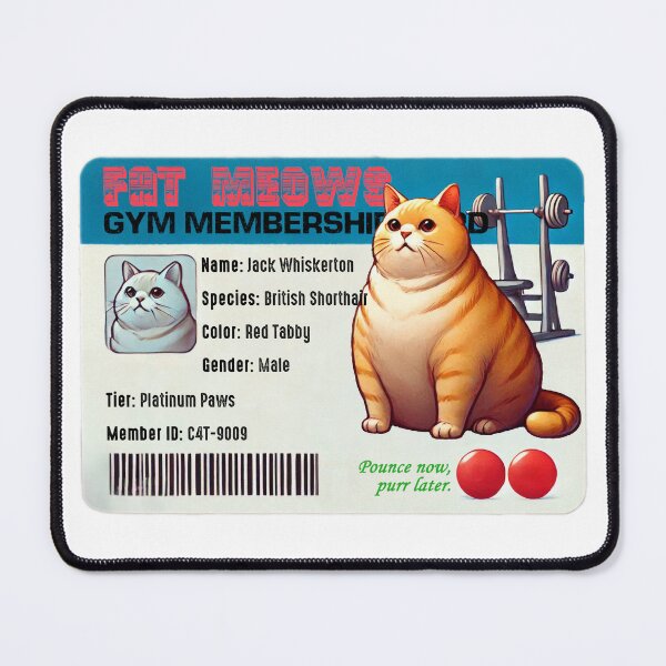 Item preview, Silly Fake Gym Membership Card - FAT MEOWS Jack Whiskerton designed and sold by nikkolaus.