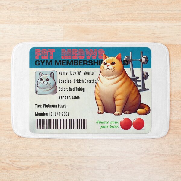 Item preview, Silly Fake Gym Membership Card - FAT MEOWS Jack Whiskerton designed and sold by nikkolaus.