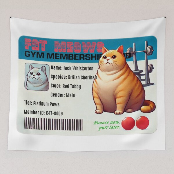 Item preview, Silly Fake Gym Membership Card - FAT MEOWS Jack Whiskerton designed and sold by nikkolaus.