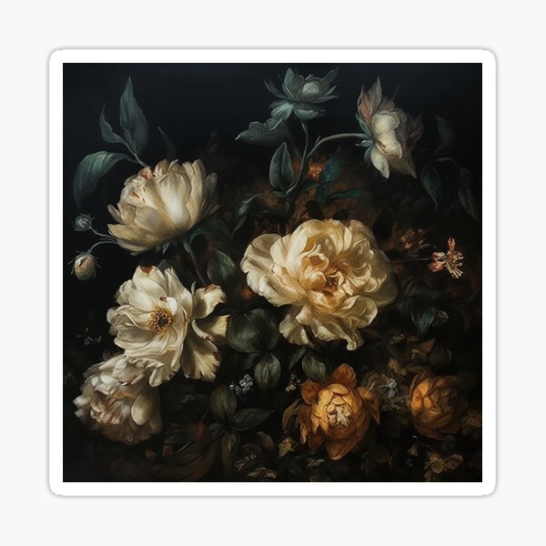 Cream Flower Painting Printable Art | Moody Floral Art | Dark Academia Art | Moody Painting Wall Art Sticker