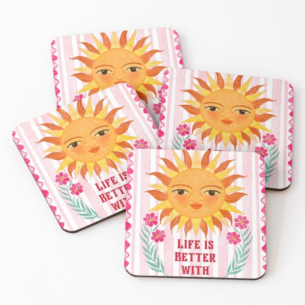 Item preview, 90s Retro folk art Whimsical Sun illustration "Life Is Better with Sunshine" designed and sold by Jemma Jamie Skidmore.