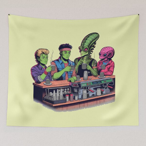 Item preview, Retro Cafe Gathering of Alien Friends designed and sold by NoNoNomad.