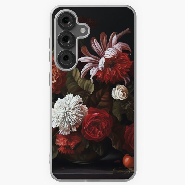 Red Floral Art | Botanical Oil Painting | Moody Floral Art | Dark Academia Print | Moody Painting Samsung Galaxy Soft Case