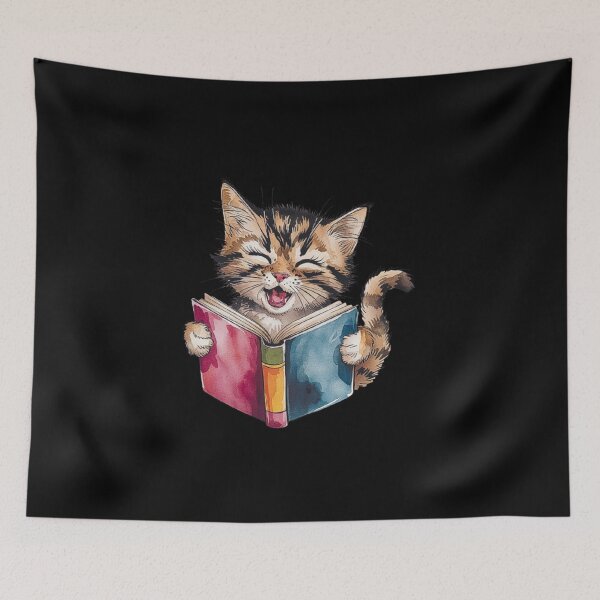Item preview, Happy Kitten Reading a Book - Cute Animal Art designed and sold by love3617.