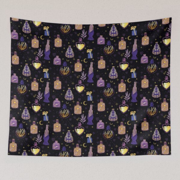 Item preview, Linocut Apothecary Love Potions Purple and Gold designed and sold by eeszarek.