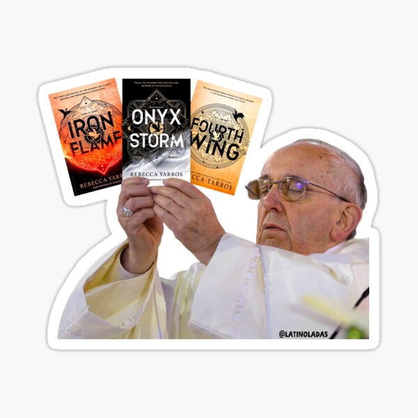 Artikel-Vorschau von Meme des Papstes der Empyrean-Reihe, der Bücher hält | Rebecca Yarros | Xaden Riorson | Violet Sorrengail | Eiserne Flamme | Vierter Flügel | Onyx-Sturm | Basgiath-Kriegskolleg | Romantik | Fantasy-Bücher, designt und verkauft von Latinoladas.