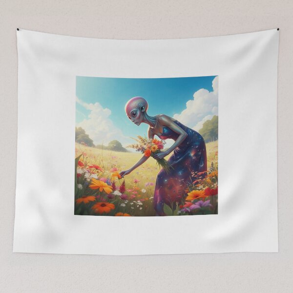 Item preview, Beautiful alien picking wildflowers designed and sold by Kelly Merrow.