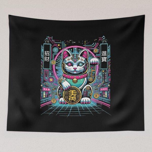 Item preview, Gato de la suerte Maneki Neko, robot ciberpunk, dinero de éxito designed and sold by chantastical.