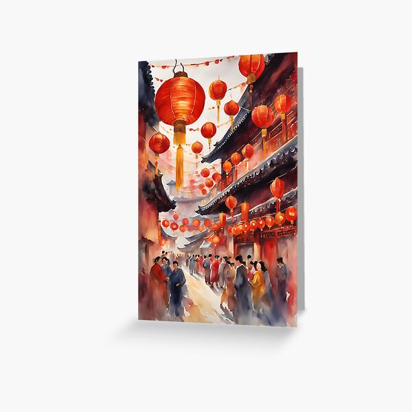 Item preview, Traditional Chinese Street with Bustling Lantern Festival Scene designed and sold by Kiyomi-is-here.