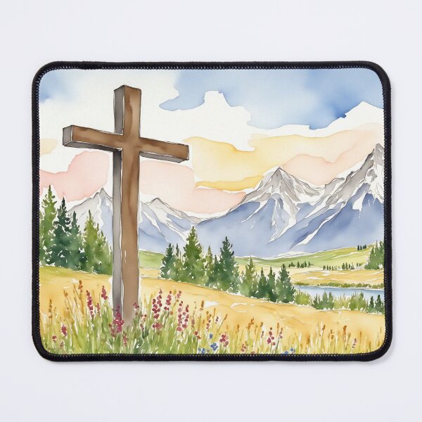 Item preview, Mountain Cross Easter Watercolor designed and sold by Magnolia Valley Art.