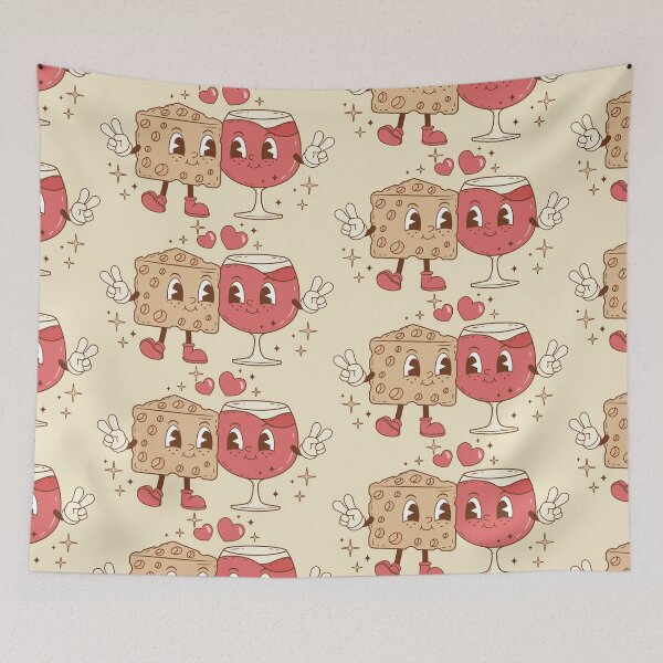 Item preview, Retro Cartoon Food Valentine's Day: Cheese and Wine designed and sold by Lecturarte.