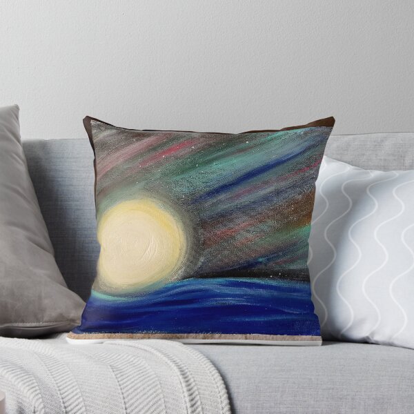 Item preview, Bright moon over the ocean with lights in the sky of color designed and sold by Raineylanes.