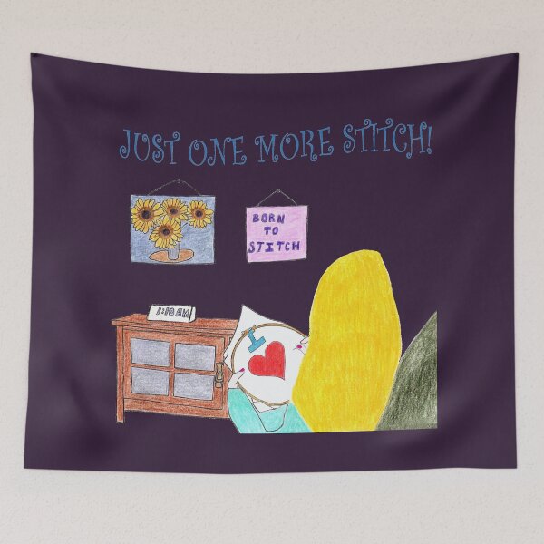 Item preview, Just One More Stitch! (Blonde with Purple background) designed and sold by DeeDeee1970.