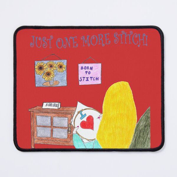 Item preview, Just One More Stitch! (Blonde with Red background) designed and sold by DeeDeee1970.