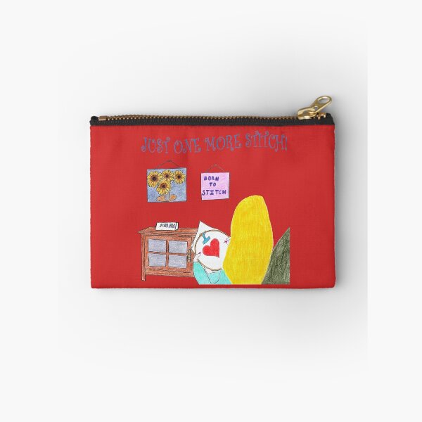 Item preview, Just One More Stitch! (Blonde with Red background) designed and sold by DeeDeee1970.