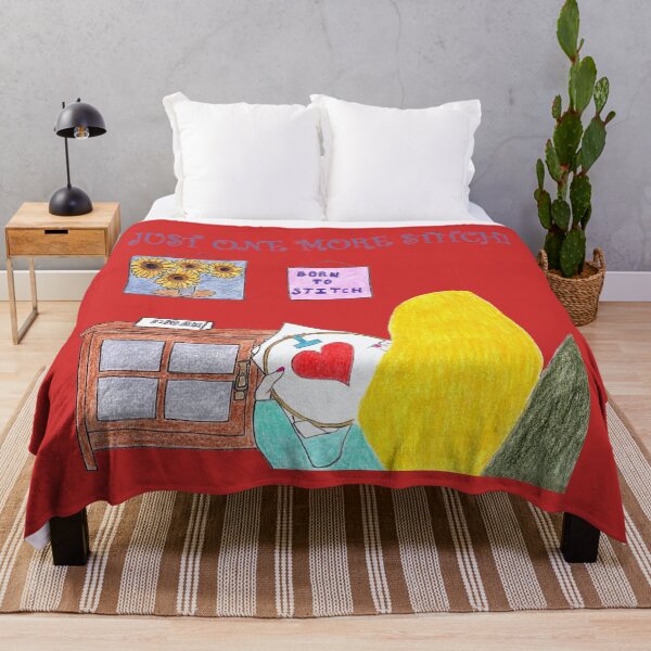 Item preview, Just One More Stitch! (Blonde with Red background) designed and sold by DeeDeee1970.