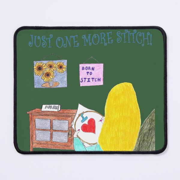 Item preview, Just One More Stitch! (Blonde with Dark Green background) designed and sold by DeeDeee1970.