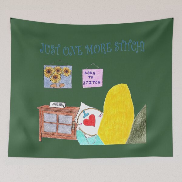 Item preview, Just One More Stitch! (Blonde with Dark Green background) designed and sold by DeeDeee1970.