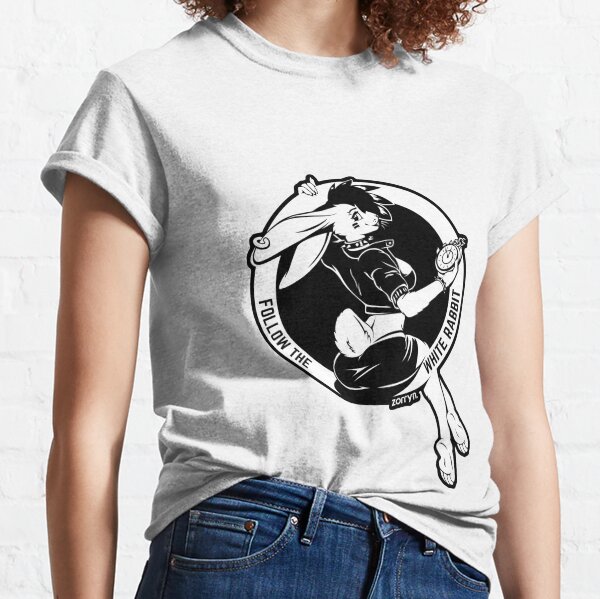 Follow the white rabbit - White with black outline on any base Classic T-Shirt