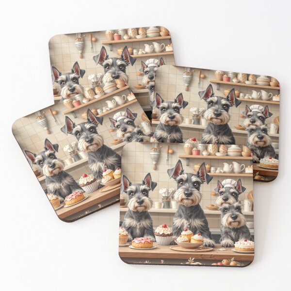 Item preview, A delightful 3D pattern background showcasing Miniature Schnauzers in a bakery,surrounded by pastries and cakes,ideal for culinary-themed pet designs. designed and sold by AlwaysHome.