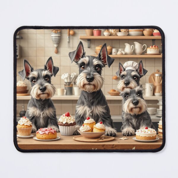 Item preview, A delightful 3D pattern background showcasing Miniature Schnauzers in a bakery,surrounded by pastries and cakes,ideal for culinary-themed pet designs. designed and sold by AlwaysHome.