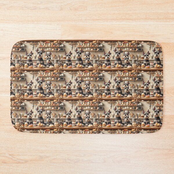 Item preview, A delightful 3D pattern background showcasing Miniature Schnauzers in a bakery,surrounded by pastries and cakes,ideal for culinary-themed pet designs. designed and sold by AlwaysHome.