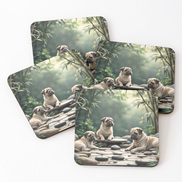 Item preview, A serene 3D pattern background featuring Chinese Shar Peis relaxing in a Zen garden,surrounded by stones and bamboo,perfect for calming pet-themed products. designed and sold by AlwaysHome.