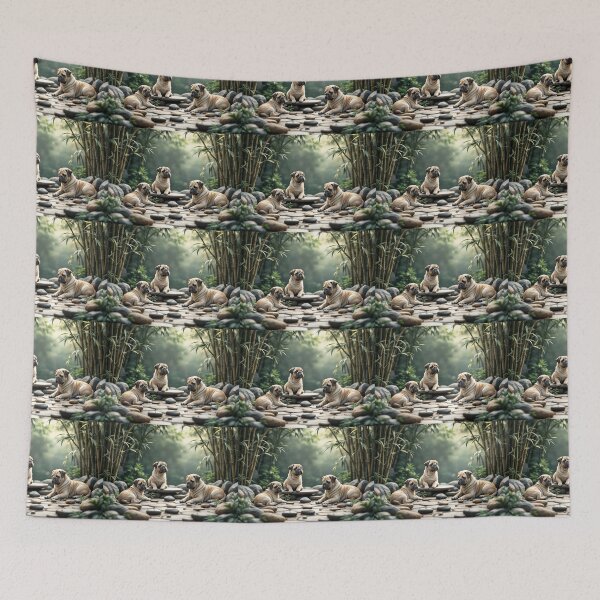 Item preview, A serene 3D pattern background featuring Chinese Shar Peis relaxing in a Zen garden,surrounded by stones and bamboo,perfect for calming pet-themed products. designed and sold by AlwaysHome.