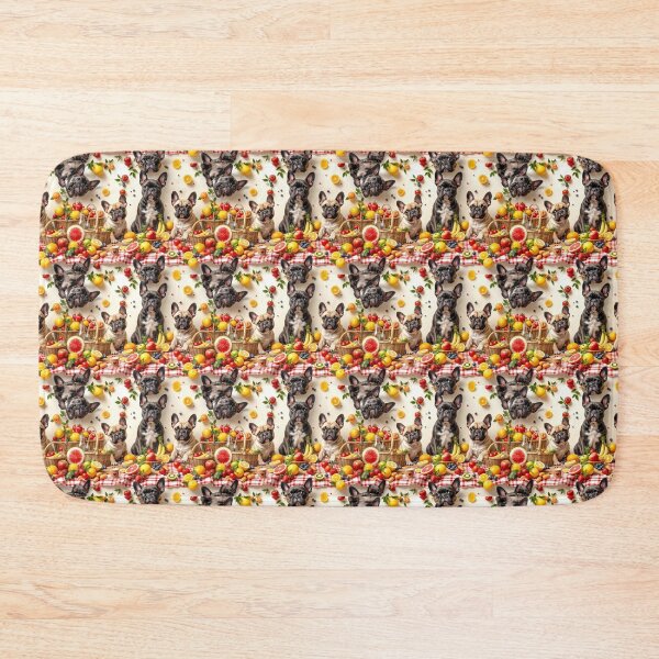Item preview, A fun 3D pattern background showcasing French Bulldogs enjoying a picnic,surrounded by fruits and picnic baskets,ideal for cheerful summer-themed designs. designed and sold by AlwaysHome.