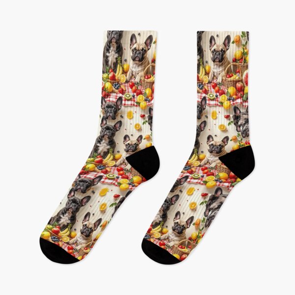 Item preview, A fun 3D pattern background showcasing French Bulldogs enjoying a picnic,surrounded by fruits and picnic baskets,ideal for cheerful summer-themed designs. designed and sold by AlwaysHome.