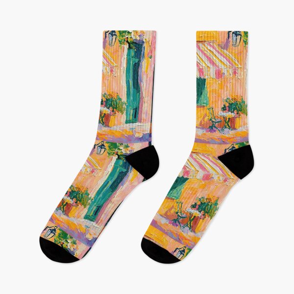 Item preview, Lively Outdoor Cafe with Green Chairs and Vibrant Yellow Wall Abstract Digital AI Art designed and sold by OlfactoART Studio.