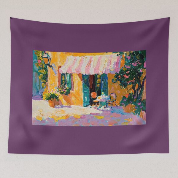 Item preview, Cozy Outdoor Parisian Cafe with Bright Flowers and Sunlit Awning Abstract Generative AI designed and sold by OlfactoART Studio.