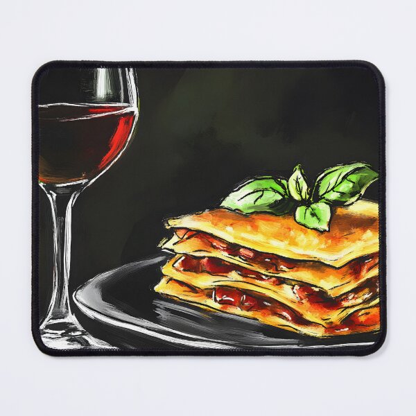 Item preview, Red Wine and Golden Lasagna with Fresh Basil Layers of Flavor and Warmth Abstract Digital Art designed and sold by OlfactoART Studio.