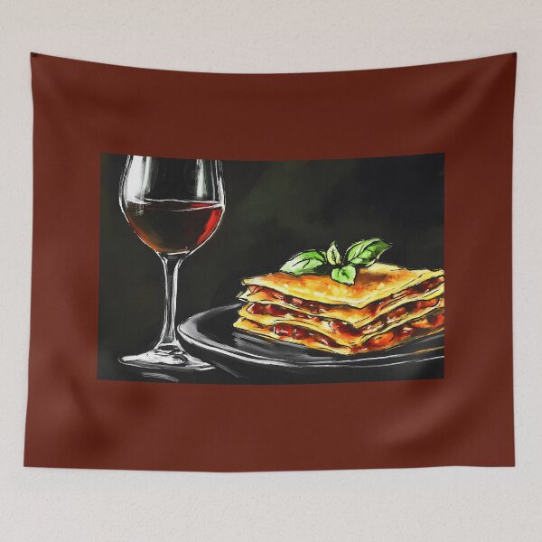 Item preview, Red Wine and Golden Lasagna with Fresh Basil Layers of Flavor and Warmth Abstract Digital Art designed and sold by OlfactoART Studio.