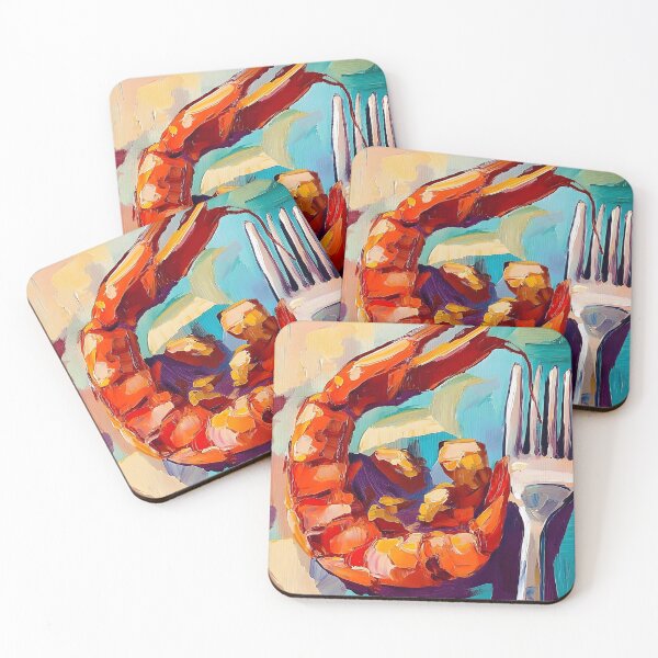 Item preview, Vibrant Abstract Shrimp with Gleaming Fork Bold Colors and Dynamic Contrast Culinary Seafood Digital Art designed and sold by OlfactoART Studio.