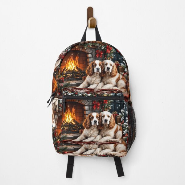 Item preview, A cozy 3D pattern background featuring Cocker Spaniels snuggling by a fireplace with holiday decorations,perfect for winter pet-themed products. designed and sold by AlwaysHome.
