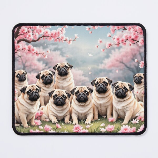 Item preview, A delightful 3D pattern background featuring Pugs in a park during cherry blossom season,surrounded by pink flowers,perfect for spring-themed designs. designed and sold by AlwaysHome.