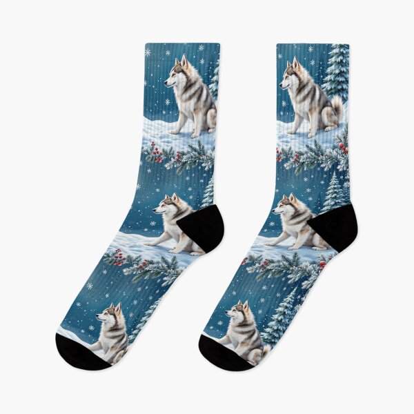 Item preview, A festive 3D pattern background featuring Siberian Huskies playing in the snow,surrounded by pine trees and snowflakes,perfect for winter-themed pet designs. designed and sold by AlwaysHome.