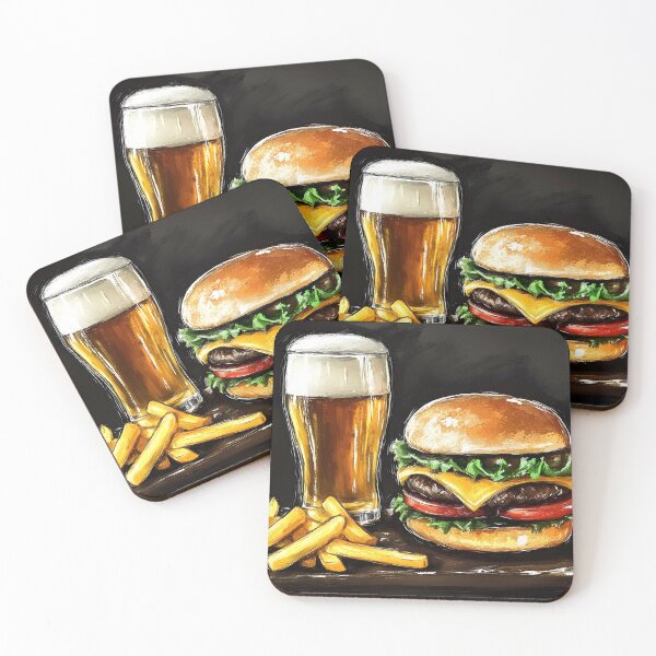 Item preview, Delicious Burger with Cheese, Lettuce, and Tomato and Refreshing Pint of Beer Comfort Food Delight Generative AI Art designed and sold by OlfactoART Studio.