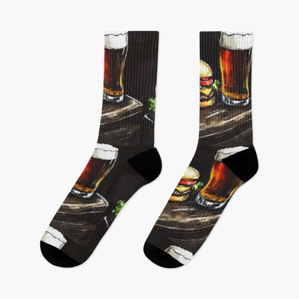 Item preview, Two Juicy Burgers with Lettuce, Tomato, and Cheese and Frothy Beer Classic Pub Food designed and sold by OlfactoART Studio.