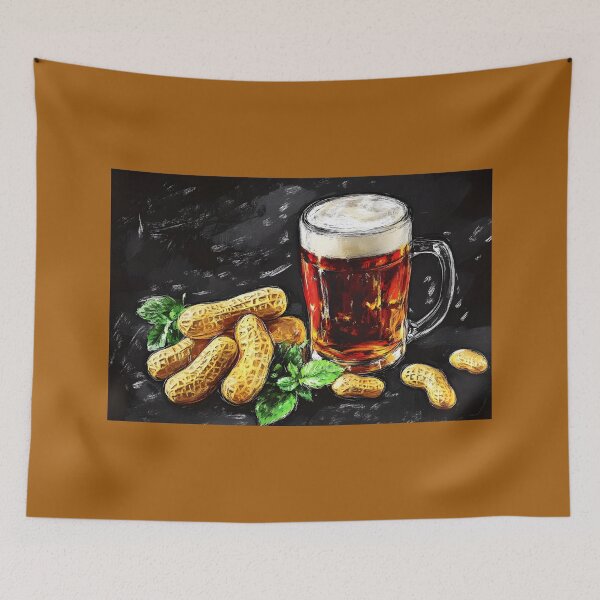 Item preview, Frothy Mug of Beer and Pile of Peanuts Classic Beer Snack Pairing Pub Grub designed and sold by OlfactoART Studio.