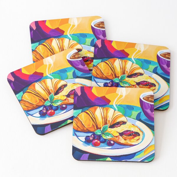 Item preview, Vibrant Breakfast with Coffee Croissant and Fresh Fruit Digital Abstract AI Art designed and sold by OlfactoART Studio.