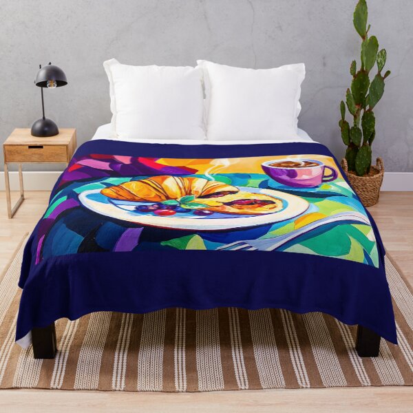 Item preview, Vibrant Breakfast with Coffee Croissant and Fresh Fruit Digital Abstract AI Art designed and sold by OlfactoART Studio.
