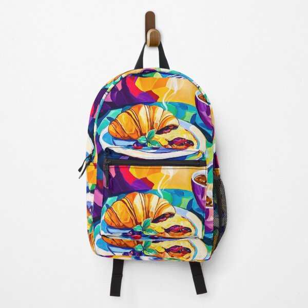 Item preview, Vibrant Breakfast with Coffee Croissant and Fresh Fruit Digital Abstract AI Art designed and sold by OlfactoART Studio.