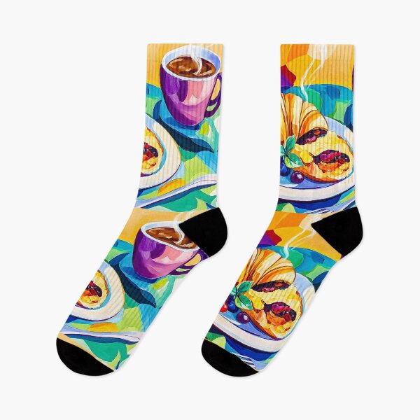 Item preview, Vibrant Breakfast with Coffee Croissant and Fresh Fruit Digital Abstract AI Art designed and sold by OlfactoART Studio.