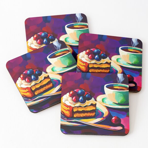 Item preview, Vibrant Slice of Cake Adorned with Fresh Berries and a Coffee Cup Abstract Art designed and sold by OlfactoART Studio.